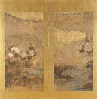 紙本著色芙蓉図