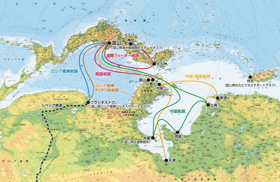 中国・韓国・ロシアへの定期コンテナ航路