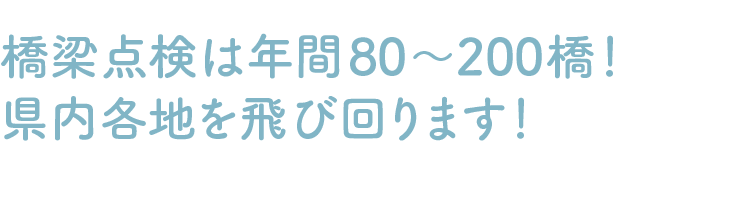 橋梁点検は年間80～200橋！県内各地を飛び回ります！