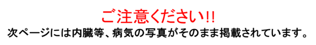 ご注意ください　次ページには内臓等、病気の写真がそのまま掲載されています