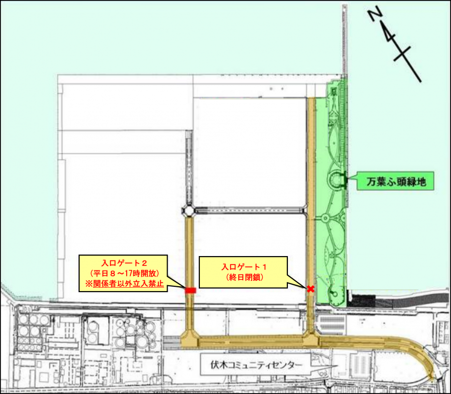 伏木万葉ふ頭入口ゲート夜間閉鎖